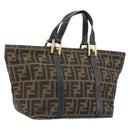 FENDI Zucca Canvas Hand Bag Black Brown Auth 192986-1