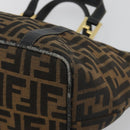 FENDI Zucca Canvas Hand Bag Black Brown Auth 192986-8