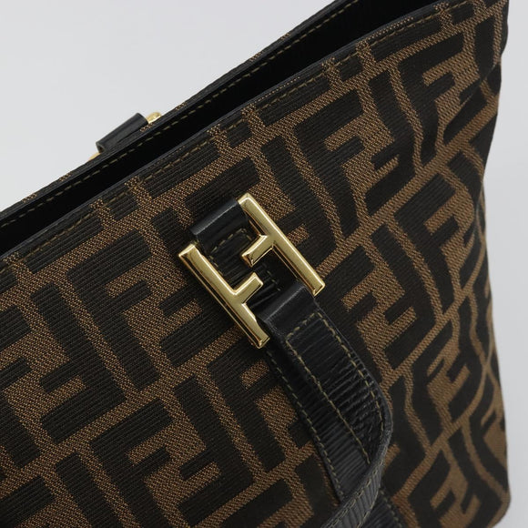 FENDI Zucca Canvas Hand Bag Black Brown Auth 192986