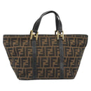 FENDI Zucca Canvas Hand Bag Black Brown Auth 192986-13