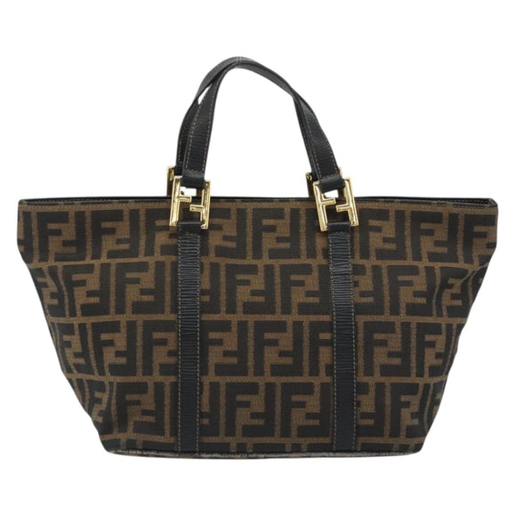 FENDI Zucca Canvas Hand Bag Black Brown Auth 192986