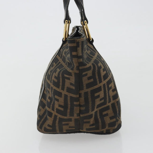 FENDI Zucca Canvas Hand Bag Black Brown Auth 192986