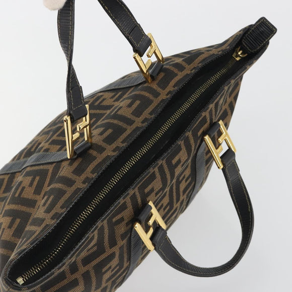 FENDI Zucca Canvas Hand Bag Black Brown Auth 192986