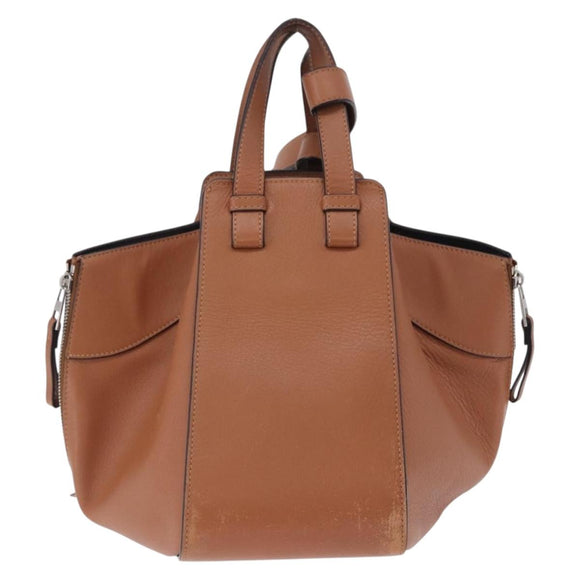 LOEWE Hammock Small Hand Bag Leather 2way Brown Silver Auth 192988A