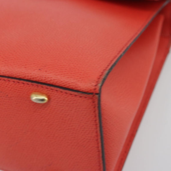 CELINE Hand Bag Leather 2way Red Gold Auth 192995