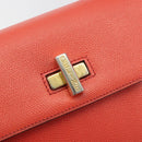 CELINE Hand Bag Leather 2way Red Gold Auth 192995-20