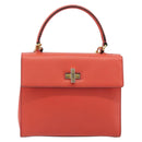 CELINE Hand Bag Leather 2way Red Gold Auth 192995-13