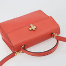 CELINE Hand Bag Leather 2way Red Gold Auth 192995-6