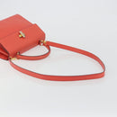 CELINE Hand Bag Leather 2way Red Gold Auth 192995-8