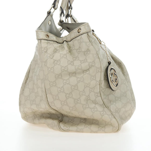 GUCCI GG Canvas Guccissima Sukey Hand Bag Leather Beige Gold 211943 Auth 192998V