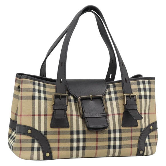 BURBERRY Nova Check Hand Bag PVC Beige Auth 193004A