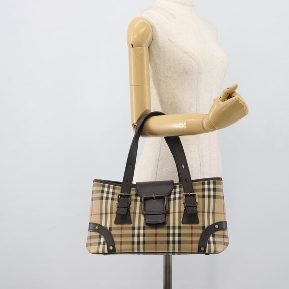 BURBERRY Nova Check Hand Bag PVC Beige Auth 193004A