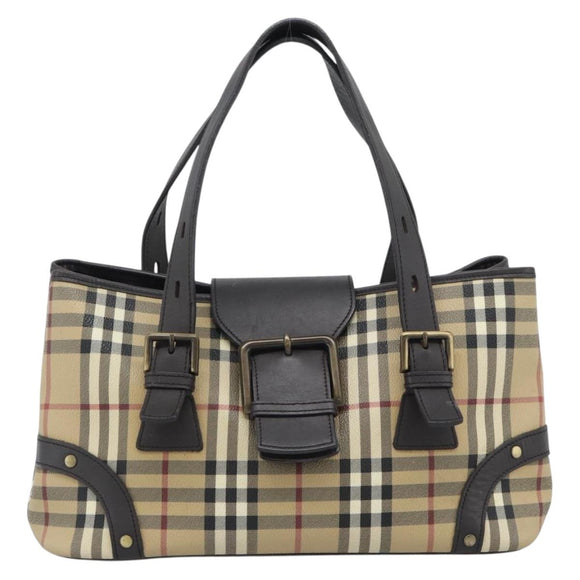 BURBERRY Nova Check Hand Bag PVC Beige Auth 193004A
