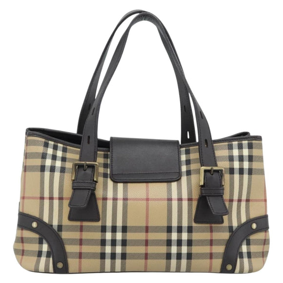 BURBERRY Nova Check Hand Bag PVC Beige Auth 193004A