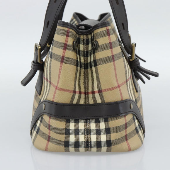 BURBERRY Nova Check Hand Bag PVC Beige Auth 193004A