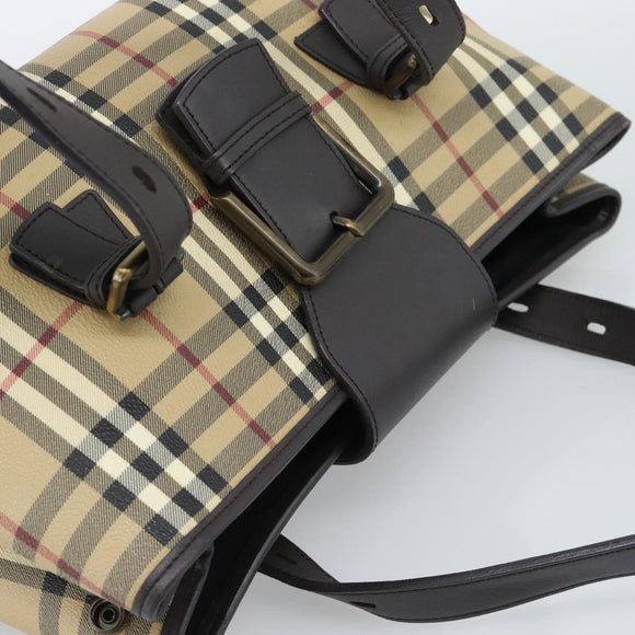 BURBERRY Nova Check Hand Bag PVC Beige Auth 193004A