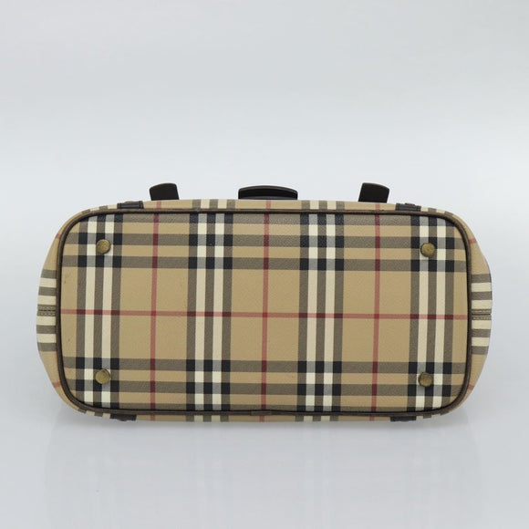 BURBERRY Nova Check Hand Bag PVC Beige Auth 193004A