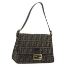 FENDI Zucca Canvas Mamma Baguette Shoulder Bag Brown Black Auth 193012V-1
