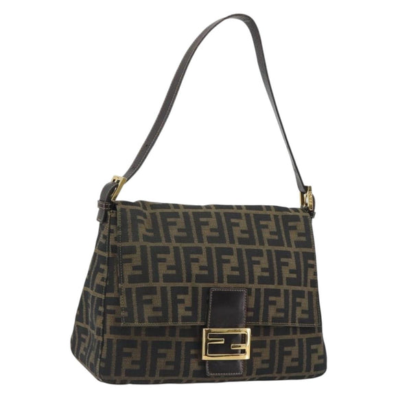 FENDI Zucca Canvas Mamma Baguette Shoulder Bag Brown Black Auth 193012V