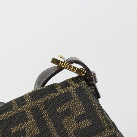 FENDI Zucca Canvas Mamma Baguette Shoulder Bag Brown Black Auth 193012V