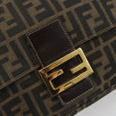 FENDI Zucca Canvas Mamma Baguette Shoulder Bag Brown Black Auth 193012V-15