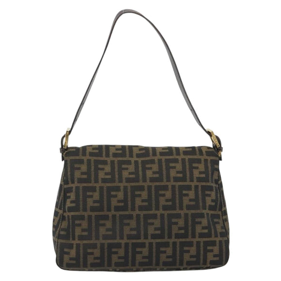 FENDI Zucca Canvas Mamma Baguette Shoulder Bag Brown Black Auth 193012V