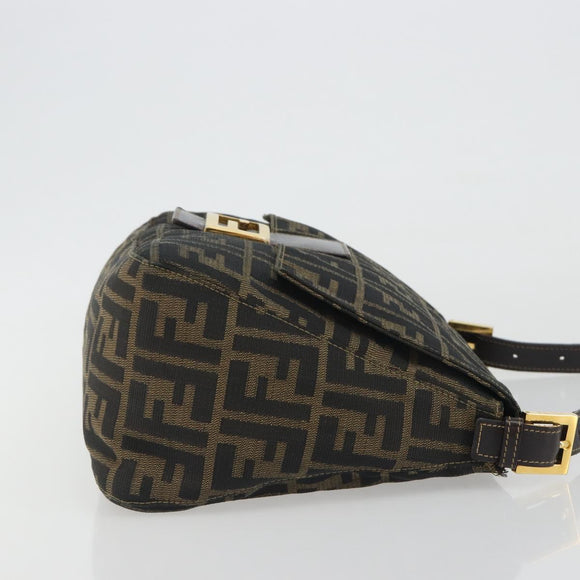FENDI Zucca Canvas Mamma Baguette Shoulder Bag Brown Black Auth 193012V