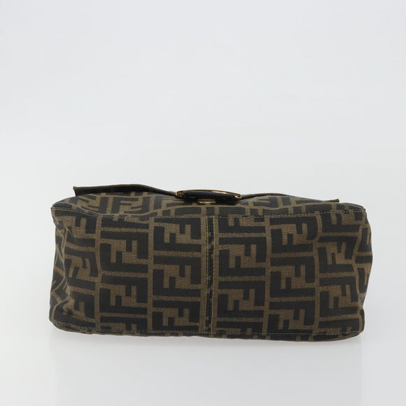 FENDI Zucca Canvas Mamma Baguette Shoulder Bag Brown Black Auth 193012V