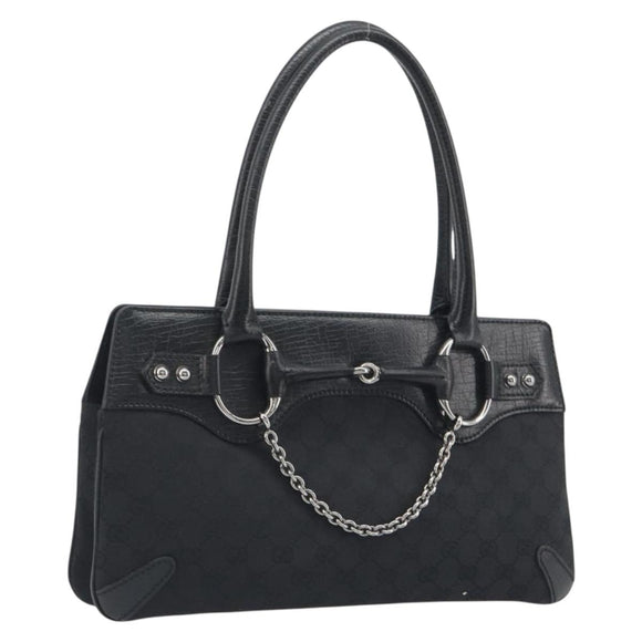 GUCCI Horsebit GG Canvas Hand Bag Black Silver 114913 Auth 193014V