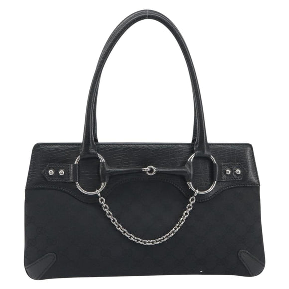 GUCCI Horsebit GG Canvas Hand Bag Black Silver 114913 Auth 193014V