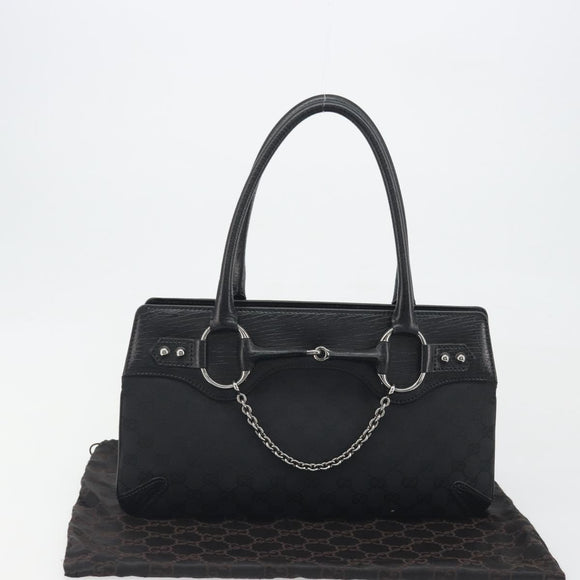 GUCCI Horsebit GG Canvas Hand Bag Black Silver 114913 Auth 193014V