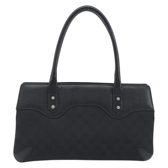GUCCI Horsebit GG Canvas Hand Bag Black Silver 114913 Auth 193014V