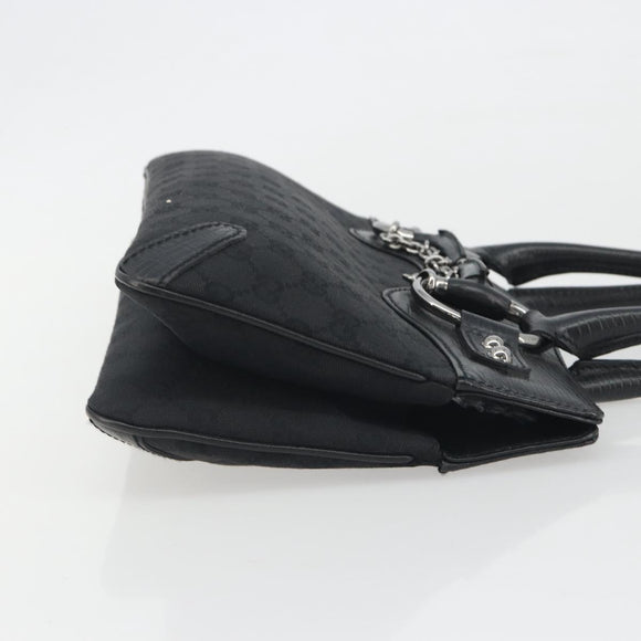 GUCCI Horsebit GG Canvas Hand Bag Black Silver 114913 Auth 193014V