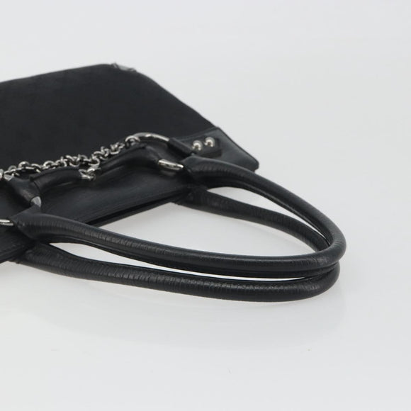 GUCCI Horsebit GG Canvas Hand Bag Black Silver 114913 Auth 193014V