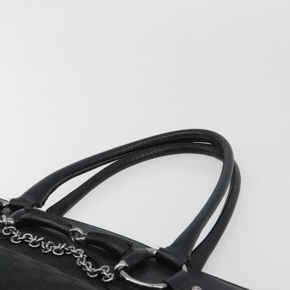 GUCCI Horsebit GG Canvas Hand Bag Black Silver 114913 Auth 193014V