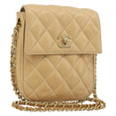 CHANEL Matelasse Chain Shoulder Bag Lamb Skin Beige Gold CC Auth 193017-1
