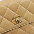 CHANEL Matelasse Chain Shoulder Bag Lamb Skin Beige Gold CC Auth 193017-14