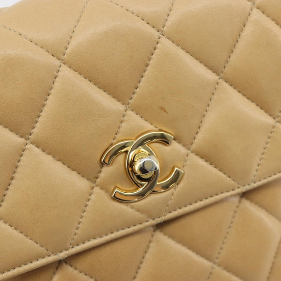 CHANEL Matelasse Chain Shoulder Bag Lamb Skin Beige Gold CC Auth 193017
