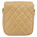 CHANEL Matelasse Chain Shoulder Bag Lamb Skin Beige Gold CC Auth 193017-3