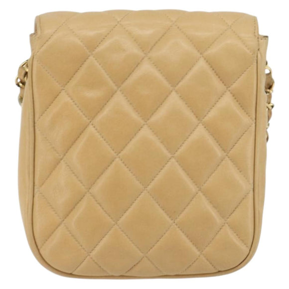 CHANEL Matelasse Chain Shoulder Bag Lamb Skin Beige Gold CC Auth 193017