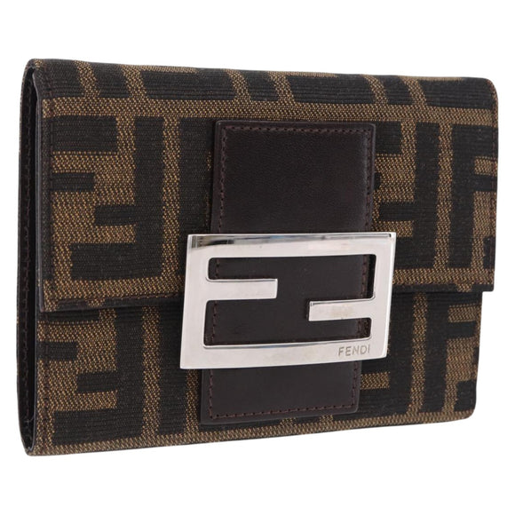FENDI Zucca Canvas Mamma Baguette Wallet Black Brown Auth 193019V