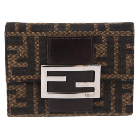 FENDI Zucca Canvas Mamma Baguette Wallet Black Brown Auth 193019V
