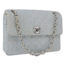 CHANEL Matelasse Chain Shoulder Bag Canvas Light Blue Silver CC Auth 193022SAM-1
