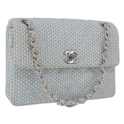 CHANEL Matelasse Chain Shoulder Bag Canvas Light Blue Silver CC Auth 193022SAM