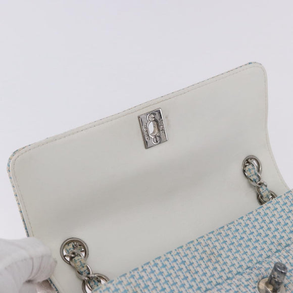 CHANEL Matelasse Chain Shoulder Bag Canvas Light Blue Silver CC Auth 193022SAM