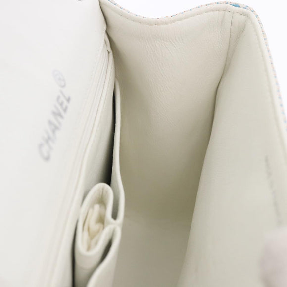 CHANEL Matelasse Chain Shoulder Bag Canvas Light Blue Silver CC Auth 193022SAM