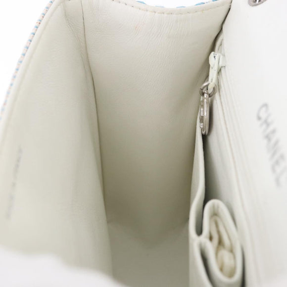 CHANEL Matelasse Chain Shoulder Bag Canvas Light Blue Silver CC Auth 193022SAM