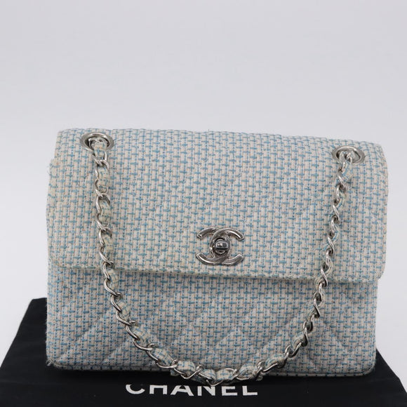 CHANEL Matelasse Chain Shoulder Bag Canvas Light Blue Silver CC Auth 193022SAM