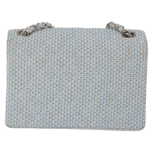 CHANEL Matelasse Chain Shoulder Bag Canvas Light Blue Silver CC Auth 193022SAM