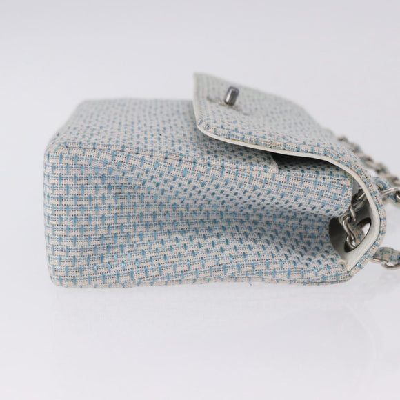 CHANEL Matelasse Chain Shoulder Bag Canvas Light Blue Silver CC Auth 193022SAM